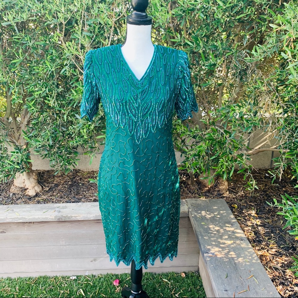 Vintage Silky Nights Green Sequined Gown